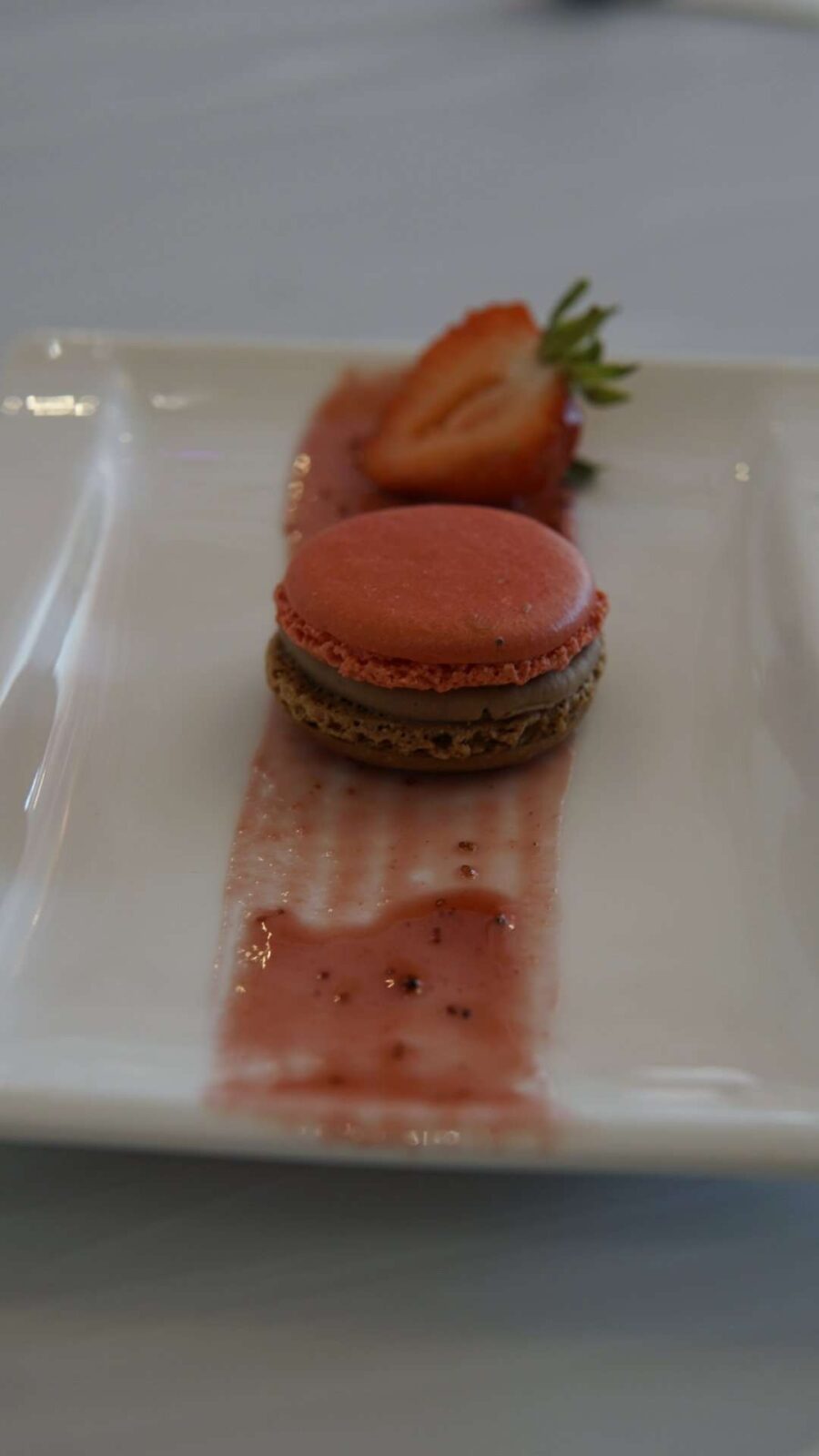 Strawberry sliced with macaron