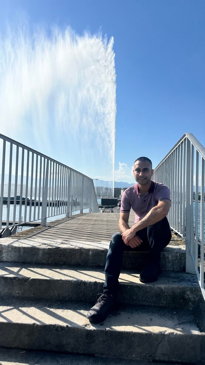 Adil Musa besides Jet d&rsquo;Eau at Sunset 