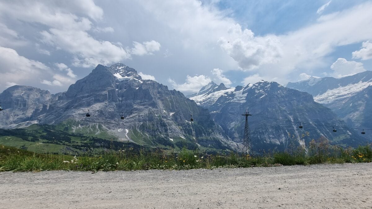 Swiss Alps mountain views while riding the mountain cart at Grindelwald First, Switzerland