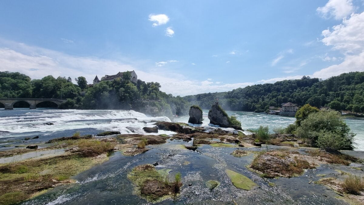 Stunning view of the rocky formations at Rhine Falls